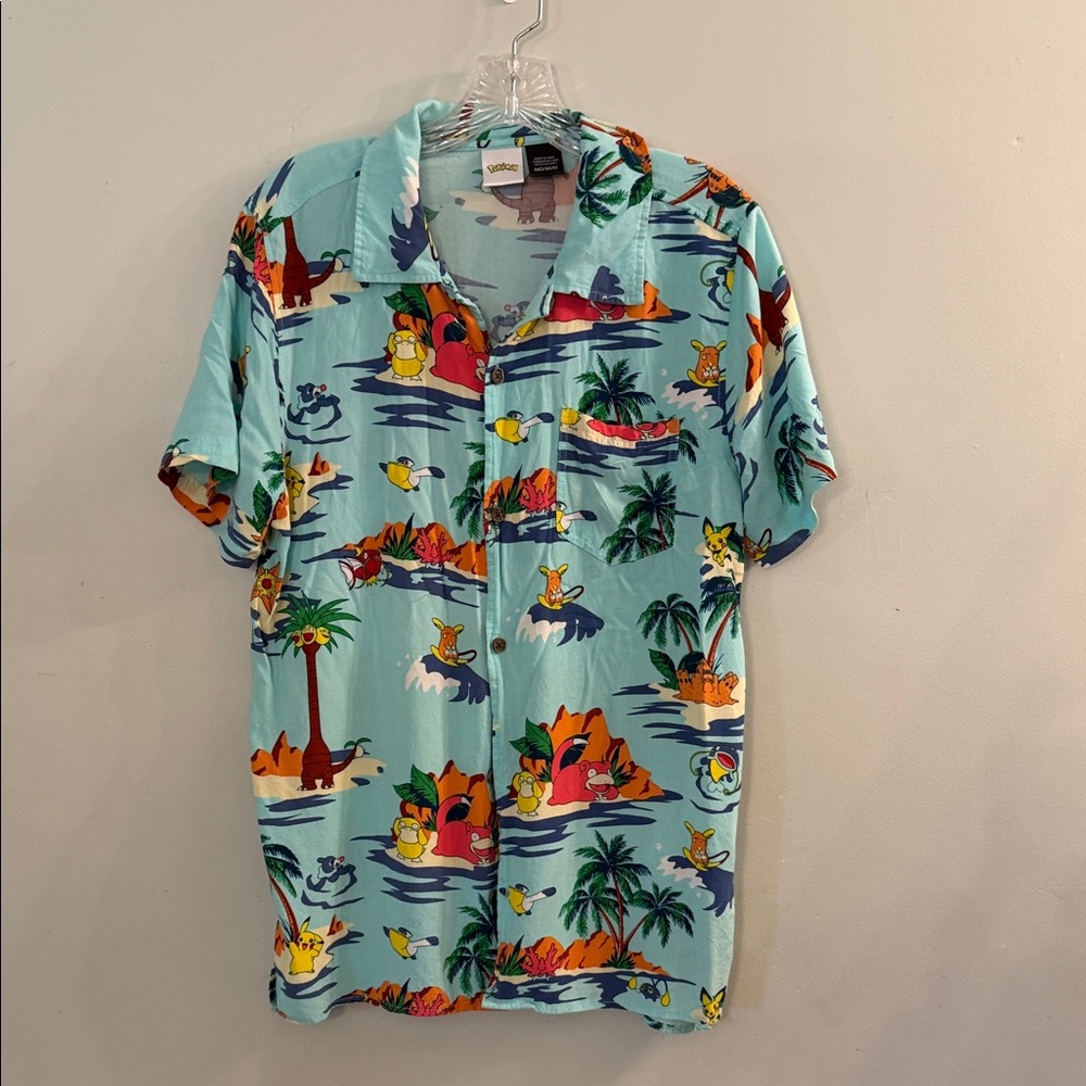 Pokemon Hawaiian, Tiki, Tropical Button-Down Aloha Shirt, Sz.M, EUC